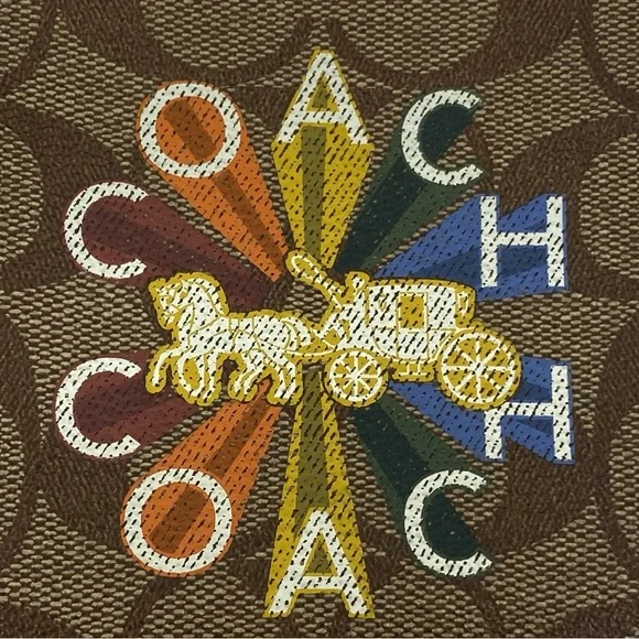 Coach EUC Rainbow Radial Print Khaki and Tan Pride Small Corner Zip Wristlet - Picture 3 of 17